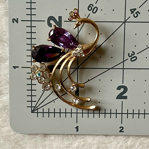 Peacock Bird Purple Swarovski Elements Crystal PENDANT BROOCH ONLY - Picture 8 of 10